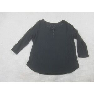 Sleep Sense Shirt Womens Small Black Long Sleeve Blouse Lounge Sleepwear